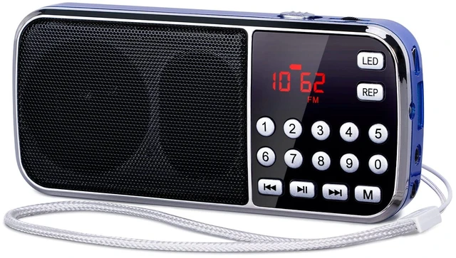 Main image of J189 Mini Bluetooth AM FM Radio, TF Card/USB/AUX Playback with Bass Rechargeable, LED Flashlight, Dual Speaker Heavy Bass, Pocket Size, Battery Operated Small Radio, Small Portable Radios