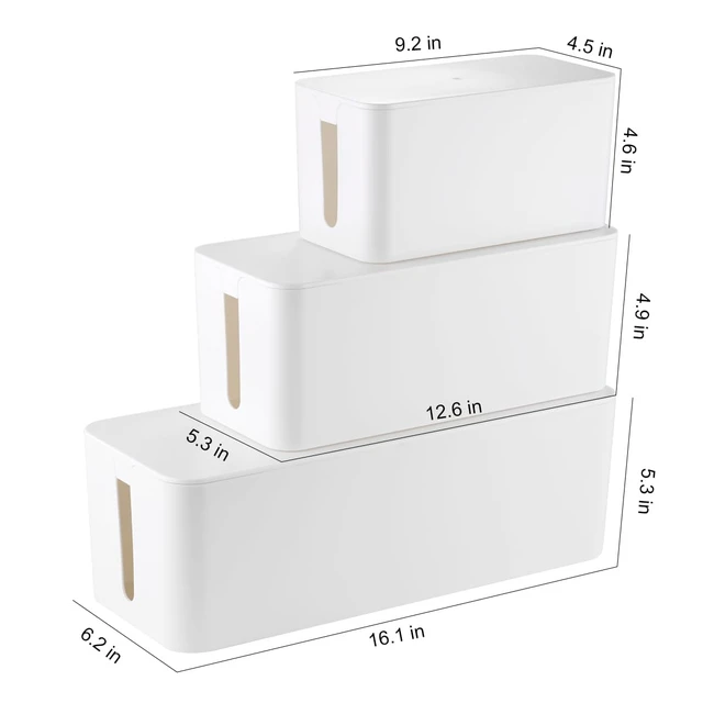 Alt view image 2 of 7 - 3 Pack Cable Management Box, Cable Organizer Box to Hide Wires Desk Cord Organizer with 18-Piece Cable Management, Power Strips Holder, for Home & Office, White