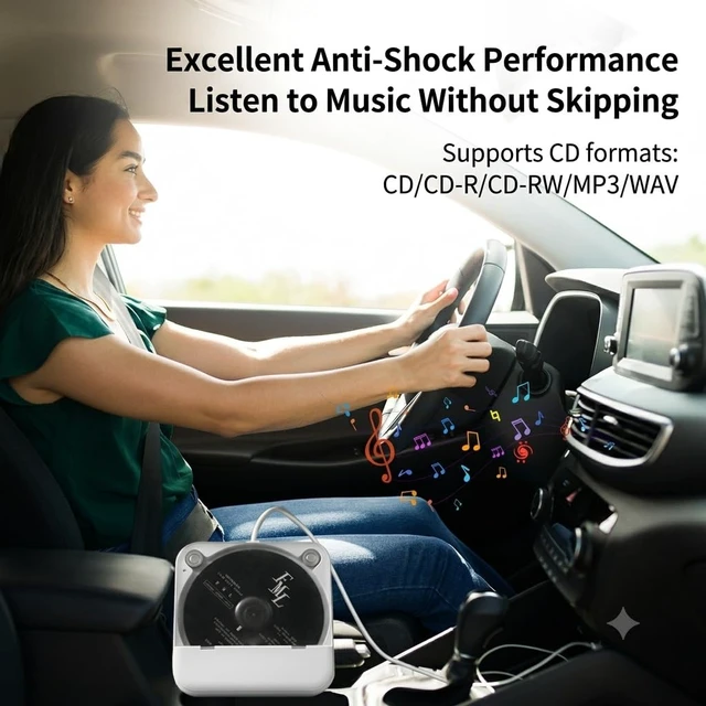 Alt view image 4 of 7 - Portable Car CD Player with USB/AUX Port for Car, Truck, Computer External CD Player Compatible with Car Radio Stereo, Laptop, TV, Computer, Universal for Vehicle with Adapter, White