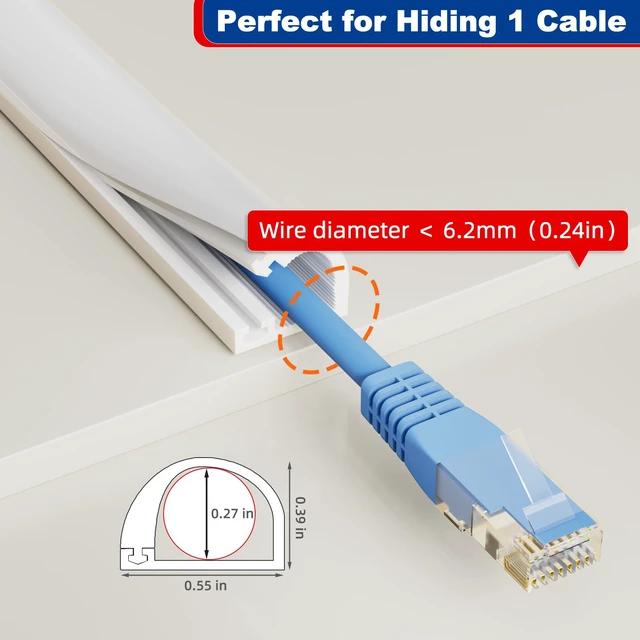 Alt view image 2 of 7 - 78" Side Open Cable Hider Cord Cover for 1 Wires,W0.55"× H0.39" Adhesive Cord Hider for Wall Mount Tv, Wire Channel for Cable Concealer,Cable Raceway Home & Office,White