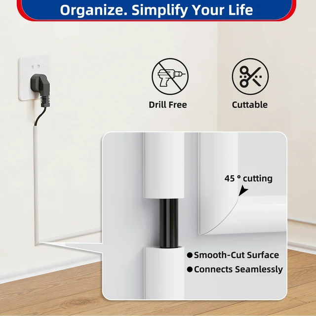 Alt view image 5 of 7 - 78" Side Open Cable Hider Cord Cover for 1 Wires,W0.55"× H0.39" Adhesive Cord Hider for Wall Mount Tv, Wire Channel for Cable Concealer,Cable Raceway Home & Office,White