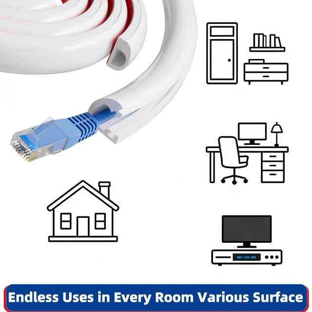 Alt view image 6 of 7 - 78" Side Open Cable Hider Cord Cover for 1 Wires,W0.55"× H0.39" Adhesive Cord Hider for Wall Mount Tv, Wire Channel for Cable Concealer,Cable Raceway Home & Office,White