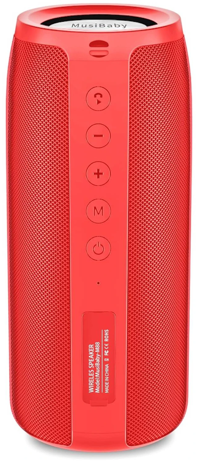 Main image of M88 Portable Bluetooth Speaker, USB/AUX/TF Playback, Red USB playback, AUX input and TF card playback for flexible listening, plus rechargeable 40H playtime and deep bass