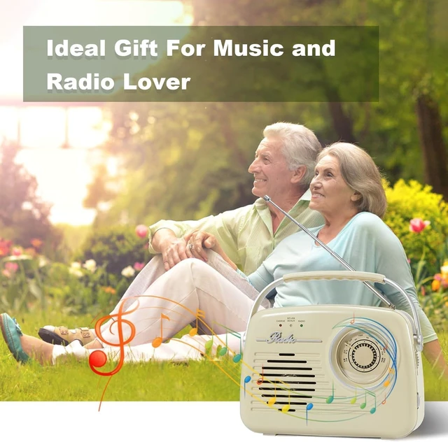 Alt view image 7 of 7 - Portable AM FM Radio, Battery Powered, Vintage Radio with Bluetooth, Easy to Use Large Dial for Home/Outdoor/Kitchen (Beige)