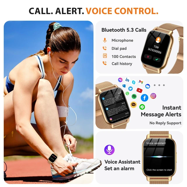 Alt view image 2 of 7 - Smart Watch for Women, Fitness Tracker with Bluetooth Calls & AI Voice Control, 1.85 HD Screen, Heart Rate/SpO2 Monitor, Sleep Tracker, Compatible with Android iOS (Gold)
