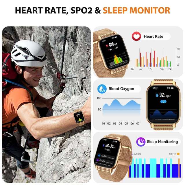 Alt view image 3 of 7 - Smart Watch for Women, Fitness Tracker with Bluetooth Calls & AI Voice Control, 1.85 HD Screen, Heart Rate/SpO2 Monitor, Sleep Tracker, Compatible with Android iOS (Gold)