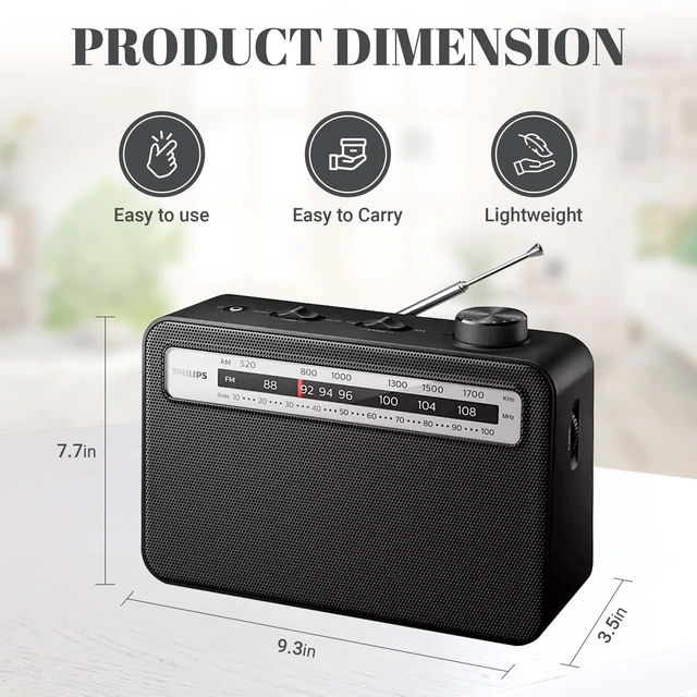 Alt view image 2 of 6 - Portable Radio AM/FM with Speaker, AC OR Battery AM FM Powered Radios for Travel with 3.5mm Headphone Jack and Frequency Tuner, Telescopic Antenna