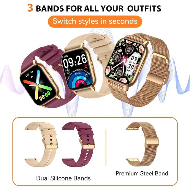 Alt view image 7 of 7 - Smart Watch for Women, Fitness Tracker with Bluetooth Calls & AI Voice Control, 1.85 HD Screen, Heart Rate/SpO2 Monitor, Sleep Tracker, Compatible with Android iOS (Gold)