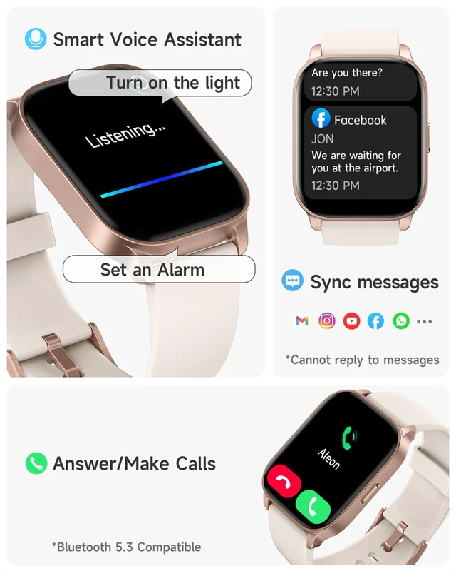 Alt view image 2 of 7 - Smart Watch for Women, Smartwatch Compatible Android and iOS Phone, Answer/Make Calls, Fitness Tracker Watch, Heart Rate/Sleep Tracker/100 Sports/IP68 Waterproof, Ivory