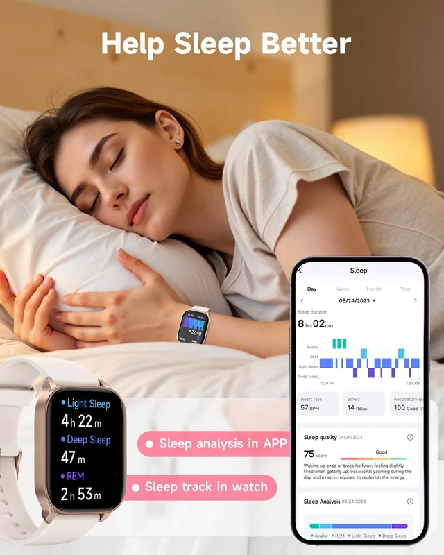 Alt view image 4 of 7 - Smart Watch for Women, Smartwatch Compatible Android and iOS Phone, Answer/Make Calls, Fitness Tracker Watch, Heart Rate/Sleep Tracker/100 Sports/IP68 Waterproof, Ivory