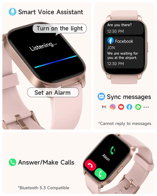 Alt view image 2 of 7 - Smart Watch for Women, Smartwatch Compatible Android Phone and iOS Phone, Answer/Make Calls, Fitness Tracker, Heart Rate/Sleep Tracker/100 Sports/IP68 Waterproof