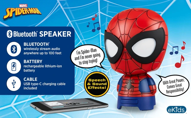 Alt view image 2 of 7 - Spiderman Bluetooth Speaker with Rechargeable Battery, Portable Wireless Speaker (Spiderman)