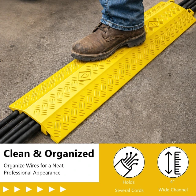 Alt view image 4 of 7 - 2 Pack 40" Yellow Cable Protector Ramp, Heavy Duty Cord Cover 11000 lbs High Visibility Floor Cable Cover with 4" Wide Channel for Driveway, Sidewalk, Garage, Warehouse & Events