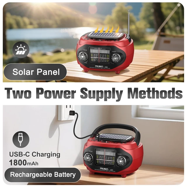 Alt view image 3 of 7 - 15W Retro Bluetooth Speaker with Rich Bass Stereo Best Sound, Radio Portable AM FM, Solar/USB Rechargeable,Vintage Speaker Support AUX/USB Drive, Home,Party, Gift (2026 Update)
