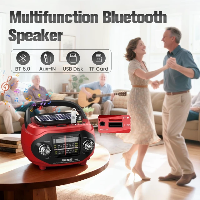 Alt view image 4 of 7 - 15W Retro Bluetooth Speaker with Rich Bass Stereo Best Sound, Radio Portable AM FM, Solar/USB Rechargeable,Vintage Speaker Support AUX/USB Drive, Home,Party, Gift (2026 Update)