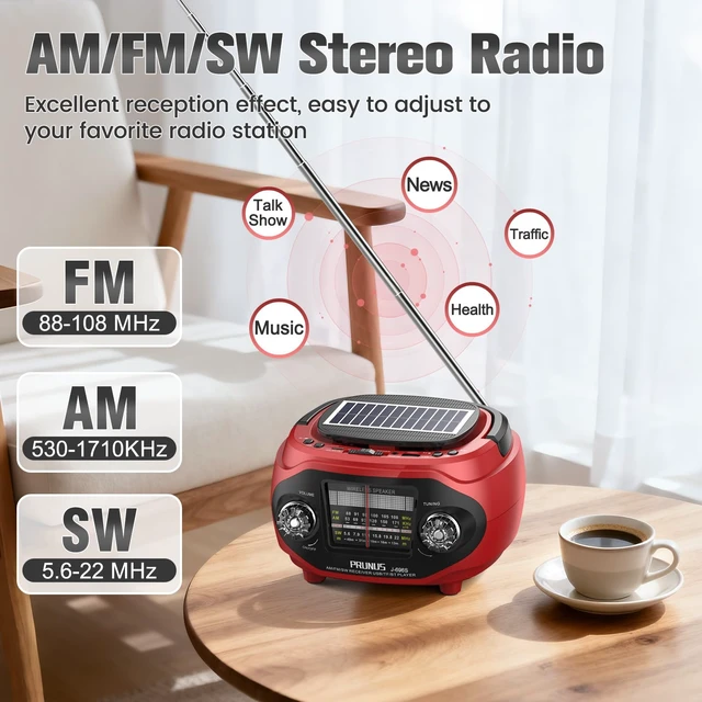 Alt view image 6 of 7 - 15W Retro Bluetooth Speaker with Rich Bass Stereo Best Sound, Radio Portable AM FM, Solar/USB Rechargeable,Vintage Speaker Support AUX/USB Drive, Home,Party, Gift (2026 Update)