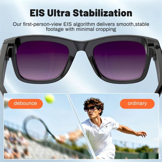 Alt view image 5 of 7 - AI Smart Glasses, 8MP Camera Glasses and Audio, AI Translation Sunglasses for Men & Women, Bluetooth Glasses with Voice/Calling, 8 Hours of Music, Purple Lenses