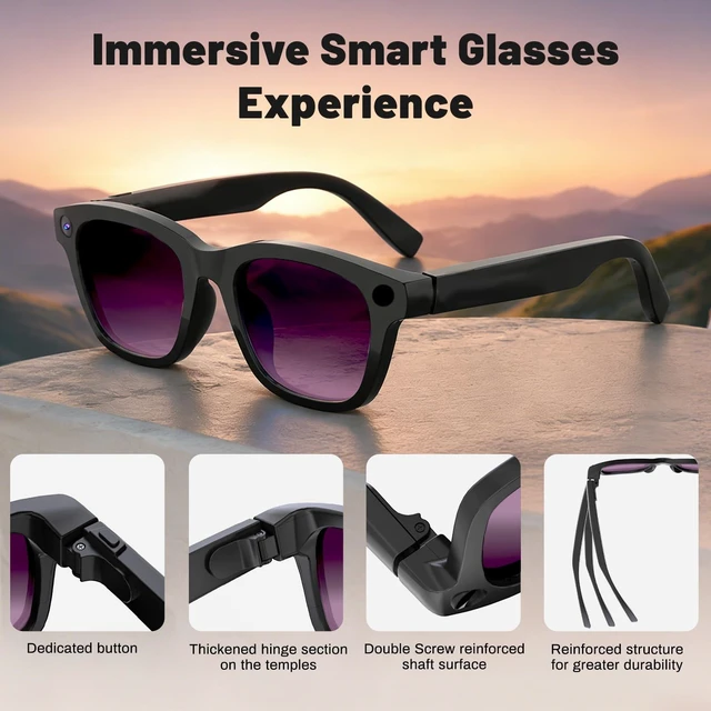 Alt view image 7 of 7 - AI Smart Glasses, 8MP Camera Glasses and Audio, AI Translation Sunglasses for Men & Women, Bluetooth Glasses with Voice/Calling, 8 Hours of Music, Purple Lenses