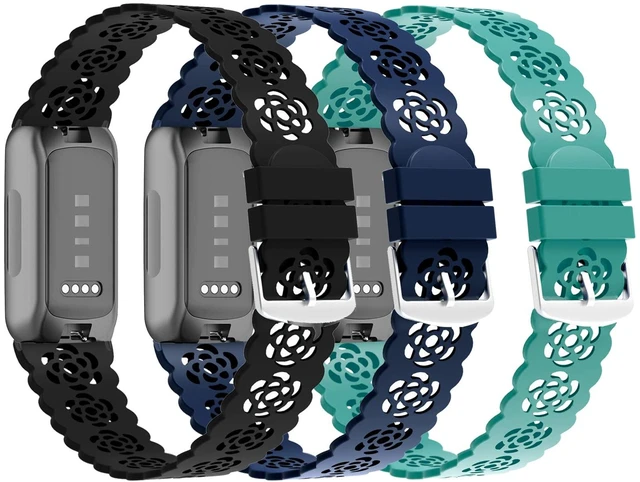 Main image of 3-Pack Slim Silicone Bands Compatible with Fitbit Inspire 3/Inspire 2/Inspire HR/Inspire, Lace Silicone Thin Narrow Rose Hollowed-out Sports Replacement Wristband Strap