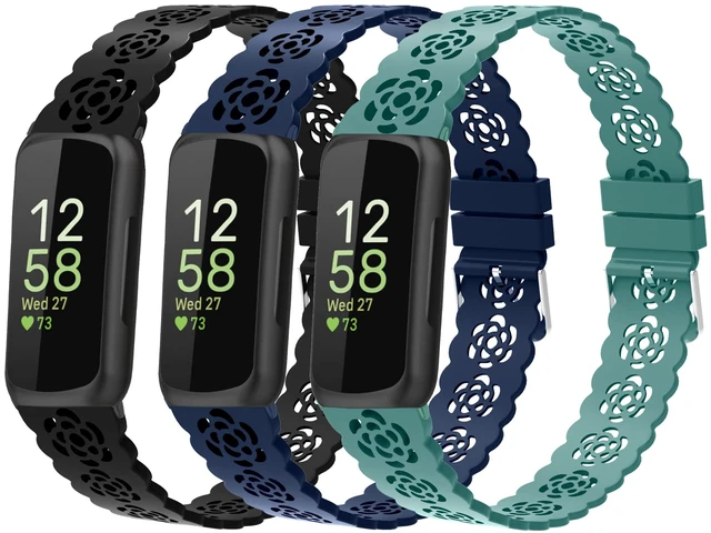 Alt view image 2 of 6 - 3-Pack Slim Silicone Bands Compatible with Fitbit Inspire 3/Inspire 2/Inspire HR/Inspire, Lace Silicone Thin Narrow Rose Hollowed-out Sports Replacement Wristband Strap