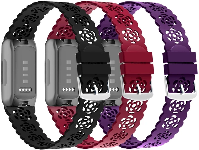 Main image of 3-Pack Slim Silicone Bands Compatible with Fitbit Inspire 3/Inspire 2/Inspire HR/Inspire, Lace Silicone Thin Narrow Rose Hollowed-out Sports Replacement Wristband Strap