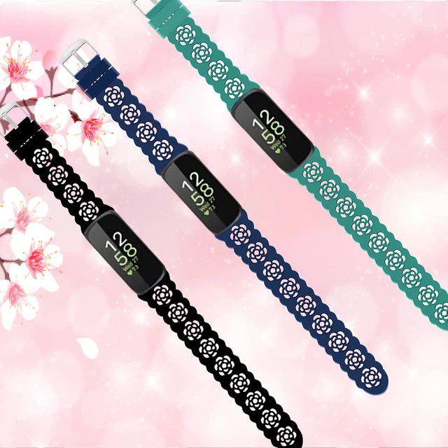 Alt view image 4 of 6 - 3-Pack Slim Silicone Bands Compatible with Fitbit Inspire 3/Inspire 2/Inspire HR/Inspire, Lace Silicone Thin Narrow Rose Hollowed-out Sports Replacement Wristband Strap