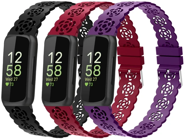 Alt view image 2 of 6 - 3-Pack Slim Silicone Bands Compatible with Fitbit Inspire 3/Inspire 2/Inspire HR/Inspire, Lace Silicone Thin Narrow Rose Hollowed-out Sports Replacement Wristband Strap