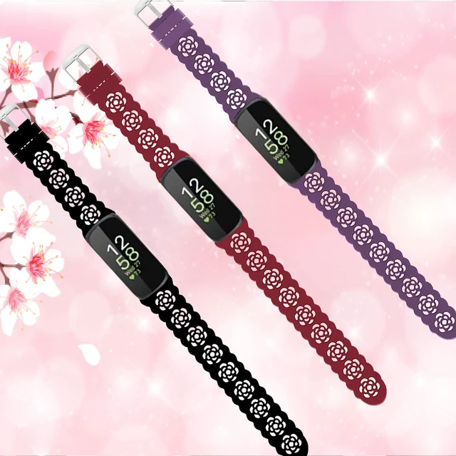 Alt view image 4 of 6 - 3-Pack Slim Silicone Bands Compatible with Fitbit Inspire 3/Inspire 2/Inspire HR/Inspire, Lace Silicone Thin Narrow Rose Hollowed-out Sports Replacement Wristband Strap