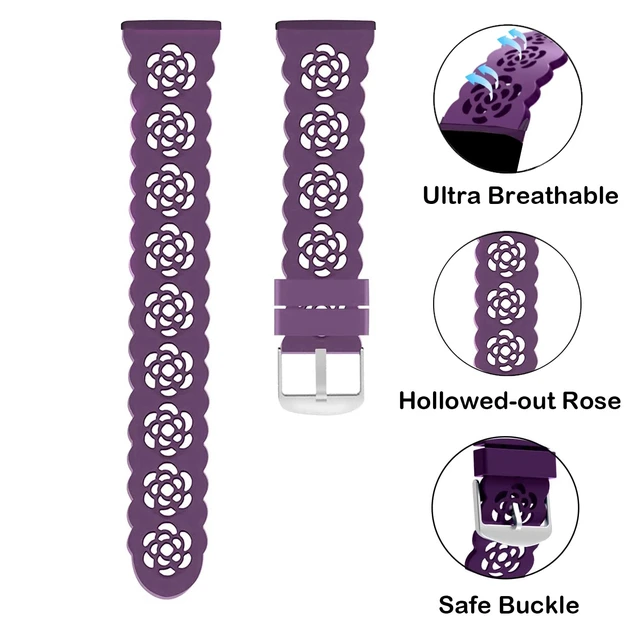 Alt view image 3 of 6 - 3-Pack Slim Silicone Bands Compatible with Fitbit Inspire 3/Inspire 2/Inspire HR/Inspire, Lace Silicone Thin Narrow Rose Hollowed-out Sports Replacement Wristband Strap