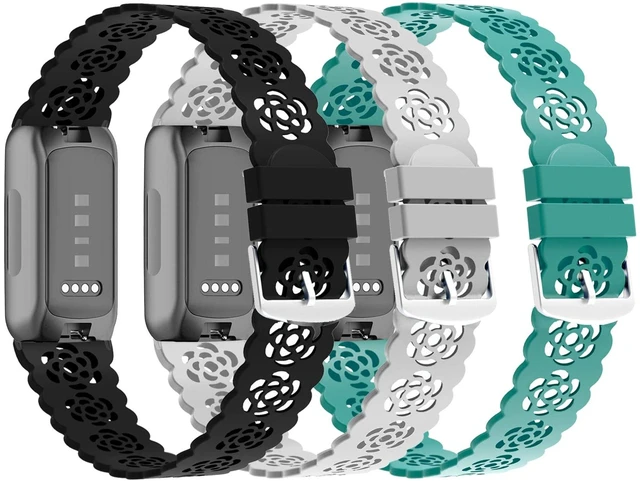 Main image of 3-Pack Slim Silicone Bands Compatible with Fitbit Inspire 3/Inspire 2/Inspire HR/Inspire, Lace Silicone Thin Narrow Rose Hollowed-out Sports Replacement Wristband Strap