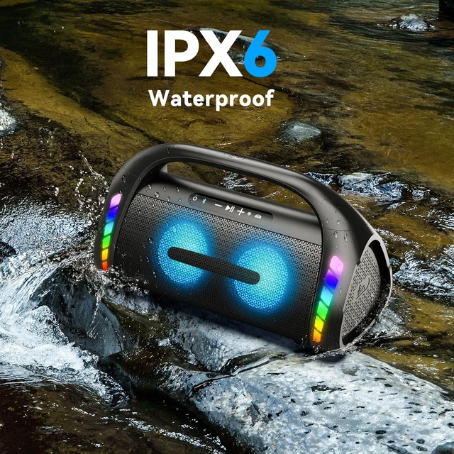 Alt view image 3 of 7 - LFS Bluetooth Speaker,100W Loud Speakers Bluetooth Wireless with Deep Bass, LED Lights, IPX6 Waterproof, 30H Playtime, Portable Outdoor Speaker Boombox for Camping,Beach, Party