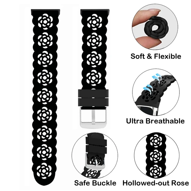 Alt view image 3 of 6 - 3-Pack Slim Silicone Bands Compatible with Fitbit Inspire 3/Inspire 2/Inspire HR/Inspire, Lace Silicone Thin Narrow Rose Hollowed-out Sports Replacement Wristband Strap