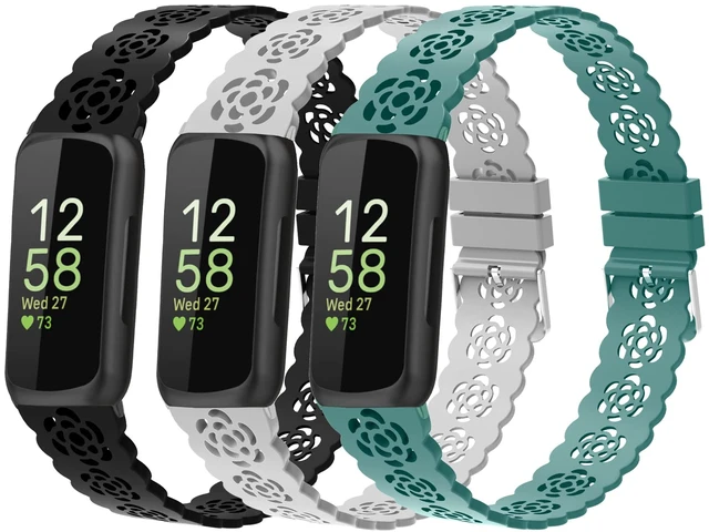 Alt view image 2 of 6 - 3-Pack Slim Silicone Bands Compatible with Fitbit Inspire 3/Inspire 2/Inspire HR/Inspire, Lace Silicone Thin Narrow Rose Hollowed-out Sports Replacement Wristband Strap