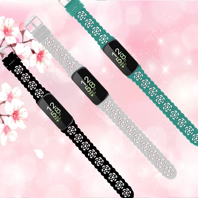 Alt view image 4 of 6 - 3-Pack Slim Silicone Bands Compatible with Fitbit Inspire 3/Inspire 2/Inspire HR/Inspire, Lace Silicone Thin Narrow Rose Hollowed-out Sports Replacement Wristband Strap