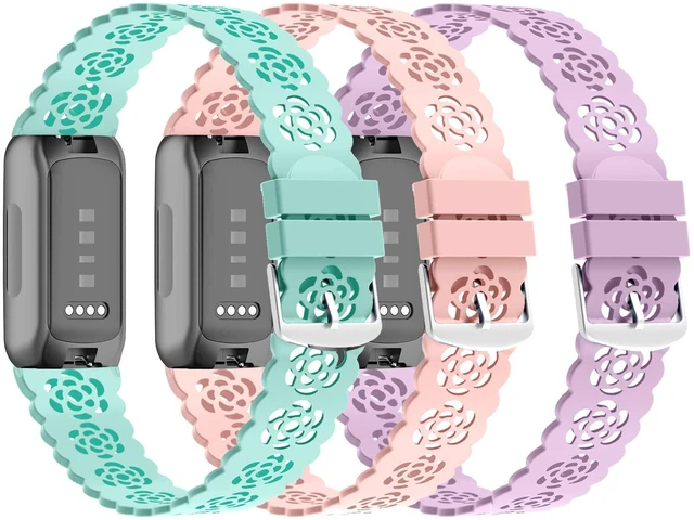 Main image of 3-Pack Slim Silicone Bands Compatible with Fitbit Inspire 3/Inspire 2/Inspire HR/Inspire, Lace Silicone Thin Narrow Rose Hollowed-out Sports Replacement Wristband Strap