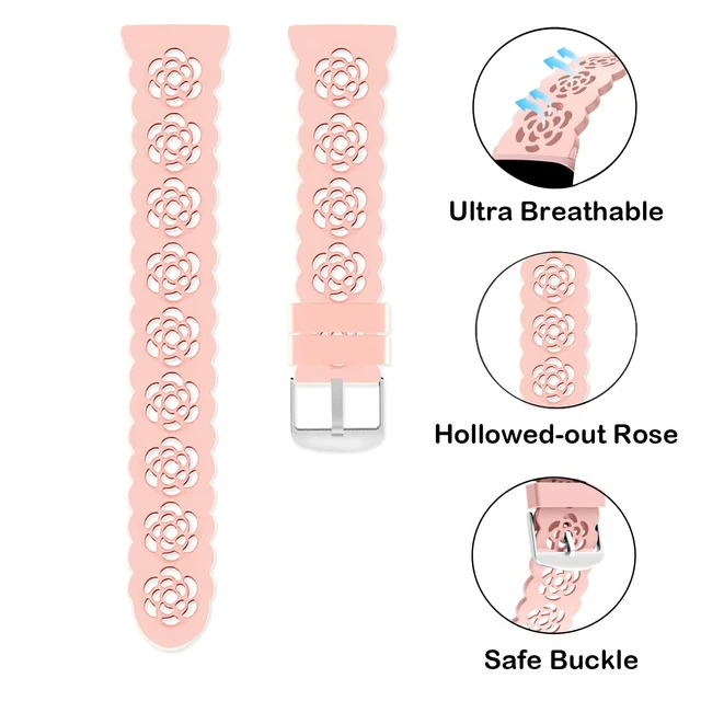 Alt view image 3 of 6 - 3-Pack Slim Silicone Bands Compatible with Fitbit Inspire 3/Inspire 2/Inspire HR/Inspire, Lace Silicone Thin Narrow Rose Hollowed-out Sports Replacement Wristband Strap