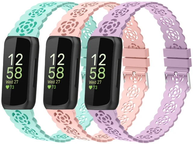 Alt view image 2 of 6 - 3-Pack Slim Silicone Bands Compatible with Fitbit Inspire 3/Inspire 2/Inspire HR/Inspire, Lace Silicone Thin Narrow Rose Hollowed-out Sports Replacement Wristband Strap