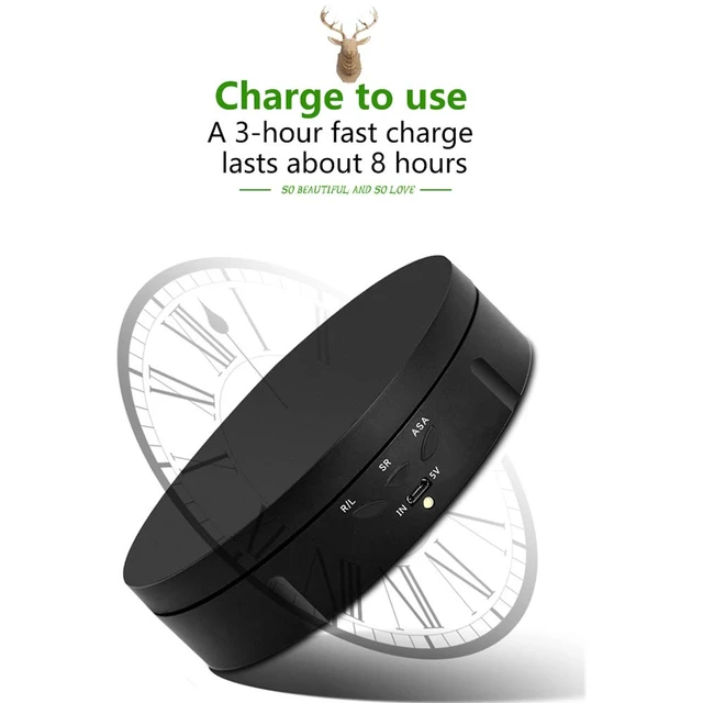 Alt view image 2 of 7 - 360 Degree Electric Rotating Turntable,Battery/USB Power Supply for Photography Product Shows (Black 5.74 inches /22LB Load)
