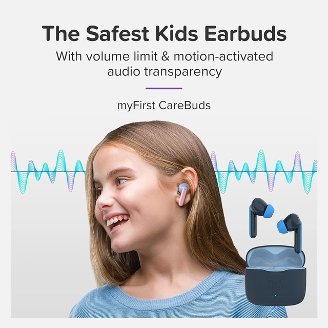 Alt view image 2 of 7 - CareBuds Kids Earbuds 85dB Volume Limit Small Ear Fit wireless airpods, noise cancelling, 36H playtime, easy pairing, for boy girl ages 3-12, school travel birthday gift
