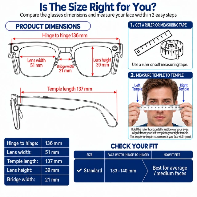 Alt view image 7 of 7 - AI Smart Glasses with 8MP Camera, 1080P Video & HD Photo, Bluetooth Audio, AI Voice Assistant, Real-Time Translation, Object Recognition, Noise-Cancel Calls, Music, Photochromic Lenses