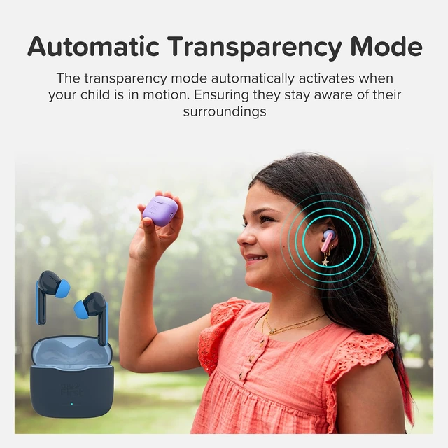 Alt view image 4 of 7 - CareBuds Kids Earbuds 85dB Volume Limit Small Ear Fit wireless airpods, noise cancelling, 36H playtime, easy pairing, for boy girl ages 3-12, school travel birthday gift