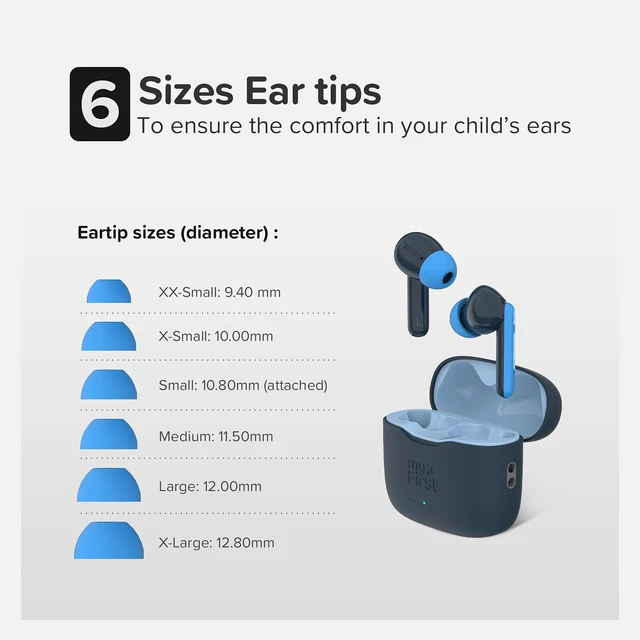 Alt view image 6 of 7 - CareBuds Kids Earbuds 85dB Volume Limit Small Ear Fit wireless airpods, noise cancelling, 36H playtime, easy pairing, for boy girl ages 3-12, school travel birthday gift