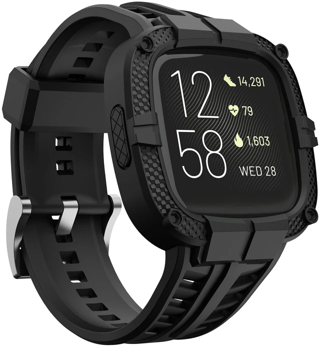 Main image of Compatible for Fitbit Versa 2 Bands All Round Protective Case Rugged Sport Band Wristbands for Men Women Black