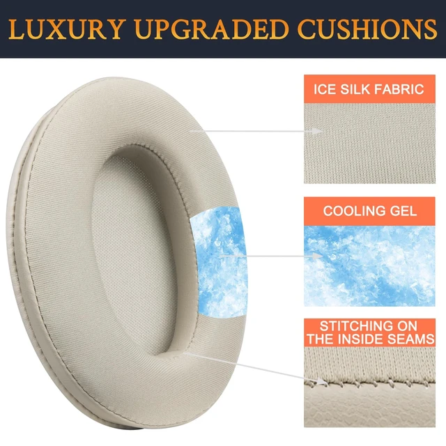 Alt view image 5 of 7 - Cooling-Gel Replacement Earpads for Sony WH-1000XM3 (WH1000XM3) Over-Ear Headphones, Ear Pads Cushions with High-Density Noise Isolation Foam, Added Thickness - Gold