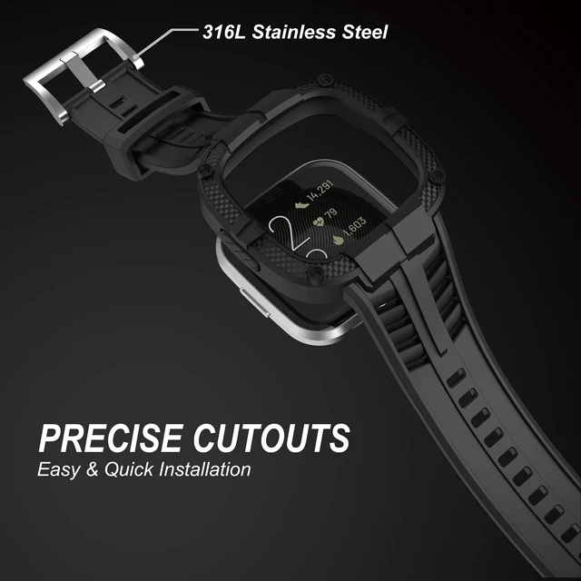 Alt view image 4 of 7 - Compatible for Fitbit Versa 2 Bands All Round Protective Case Rugged Sport Band Wristbands for Men Women Black