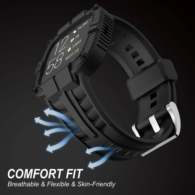 Alt view image 3 of 7 - Compatible for Fitbit Versa 2 Bands All Round Protective Case Rugged Sport Band Wristbands for Men Women Black