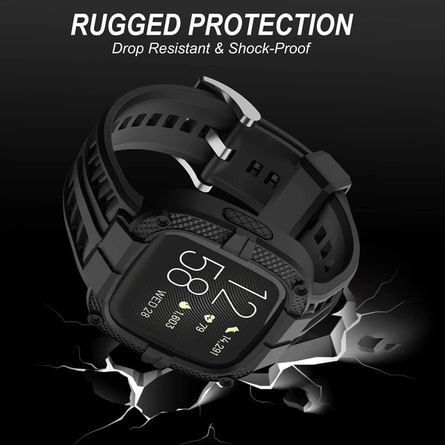 Alt view image 2 of 7 - Compatible for Fitbit Versa 2 Bands All Round Protective Case Rugged Sport Band Wristbands for Men Women Black