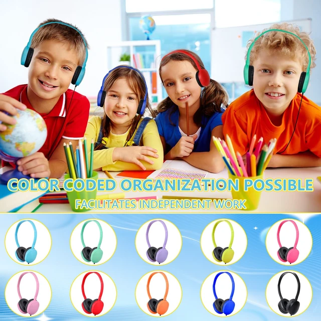 Alt view image 6 of 7 - Kids Headphones Bulk for School Classroom 10 Pack,On Ear Classroom Headphones for Kids Student Children Boys Girls Multi Color 3.5mm Jack (10 Color)