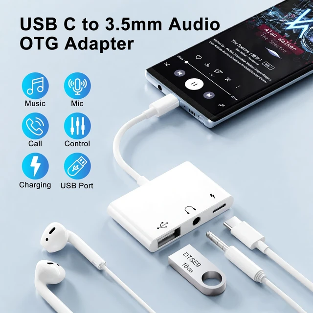 Alt view image 2 of 7 - USB C to 3.5mm Audio OTG Adapter with 60W PD Fast Charging 3 in 1 USB C headphone Splitter for iPhone 17/16/15 Sam-sung Galaxy S25/S24/S23 Ultra S21/S20 iPad Pro Laptops