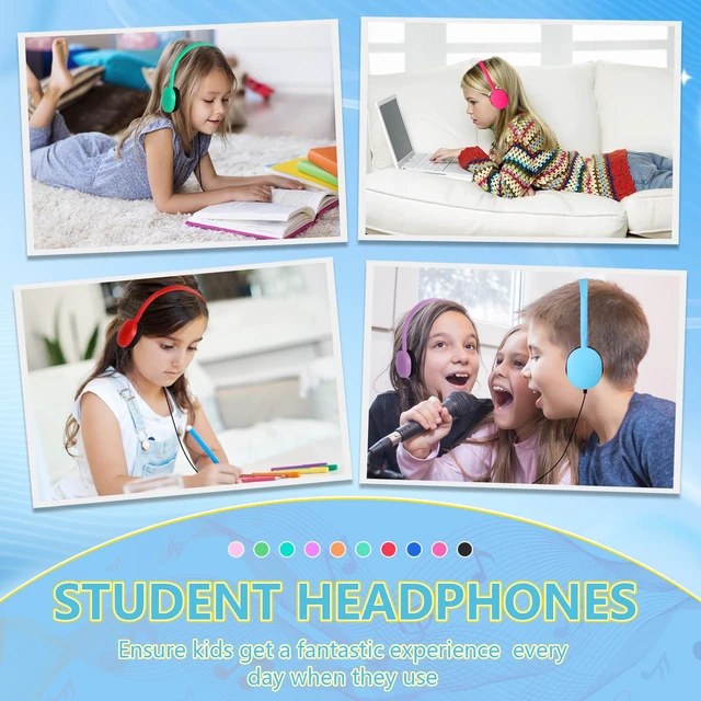 Alt view image 7 of 7 - Kids Headphones Bulk for School Classroom 10 Pack,On Ear Classroom Headphones for Kids Student Children Boys Girls Multi Color 3.5mm Jack (10 Color)